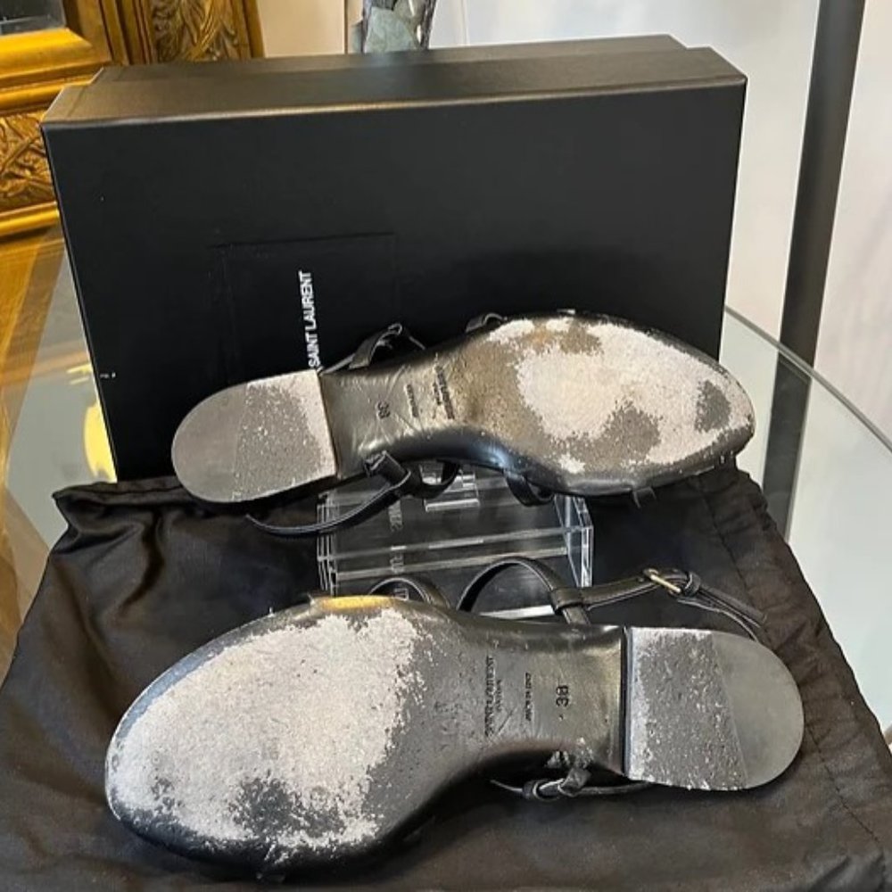 SAINT LAURENT Cassandra Leather Slingback Sandals - Picture 3 of 3